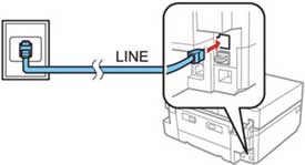 Schéma de branchement d'une imprimante Epson 4-en-1 sur une prise téléphonique murale