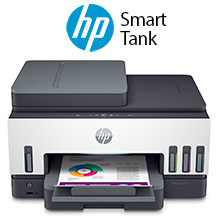 Imprimante Smart Tank blanche et grise, avec 4 réservoirs