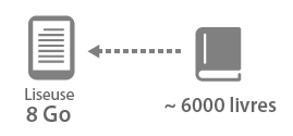 Mémoire liseuse : 8 Go ~ 6000 livres