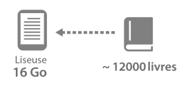 Mémoire liseuse : 16 Go ~ 12000 livres